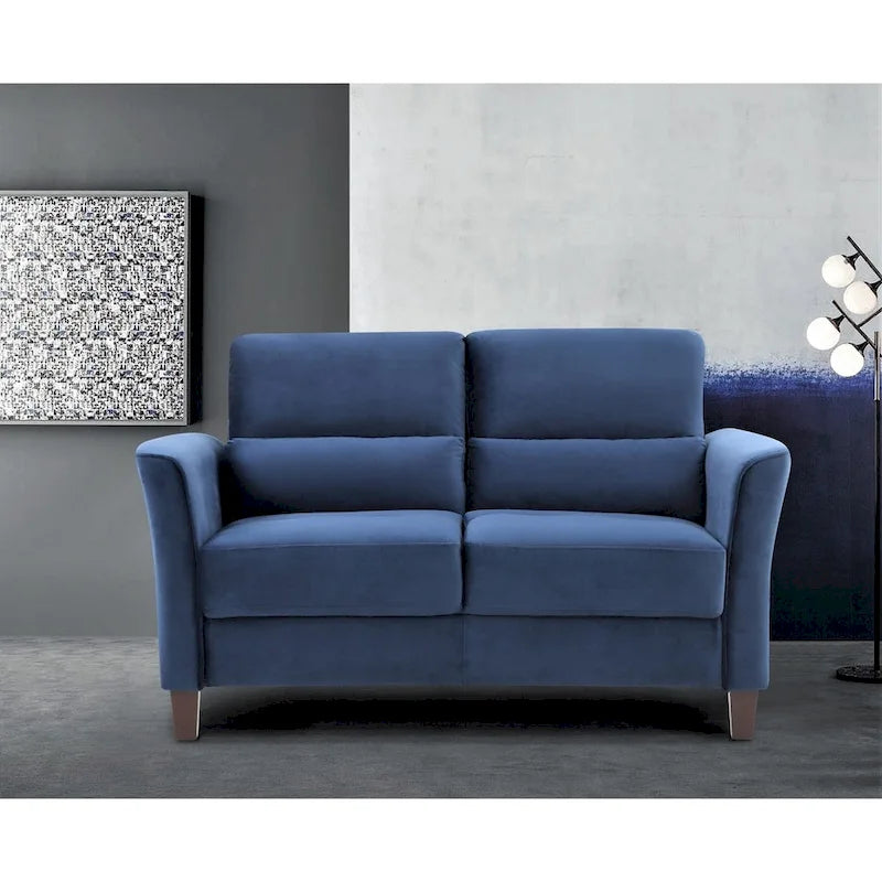 Samettinen Loveseat hellästi kaartuvilla käsinojilla, moderni 2-istuttava sohva olohuoneeseen
