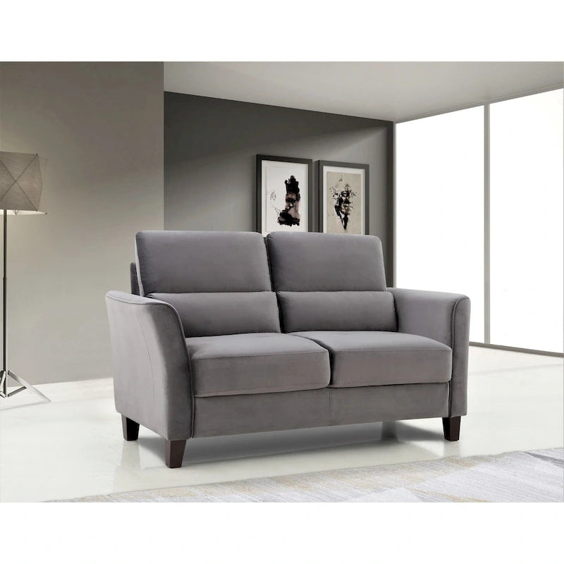 Samettinen Loveseat hellästi kaartuvilla käsinojilla, moderni 2-istuttava sohva olohuoneeseen