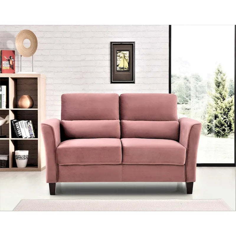 Samettinen Loveseat hellästi kaartuvilla käsinojilla, moderni 2-istuttava sohva olohuoneeseen