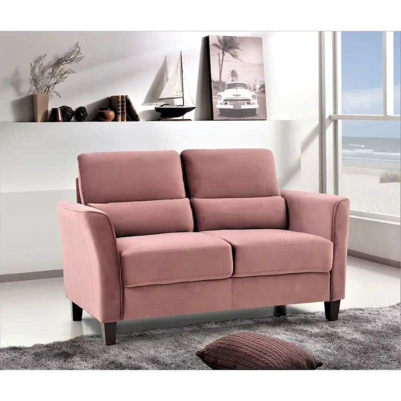Samettinen Loveseat hellästi kaartuvilla käsinojilla, moderni 2-istuttava sohva olohuoneeseen