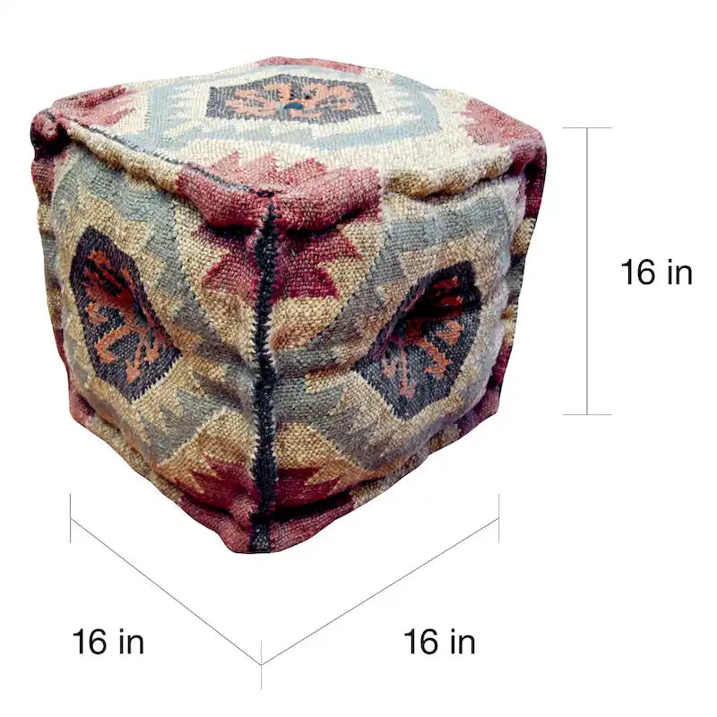 Käsintehty Kilim-verhoiltu rahi (Intia) – 40,6 x 40,6 x 40,6 cm