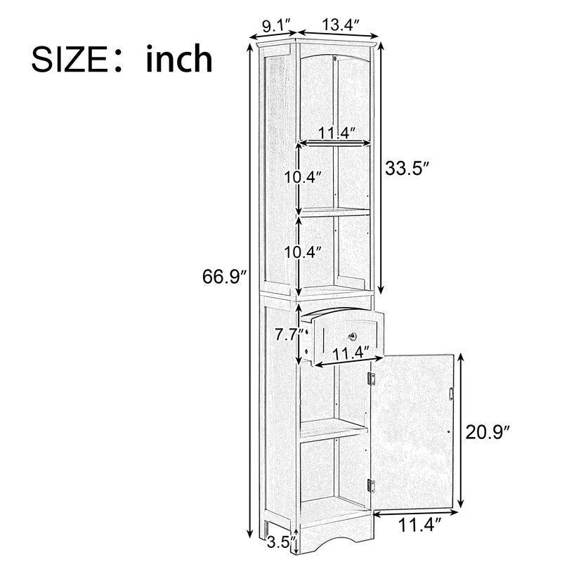 72 cm korkea kylpyhuonekaappi laatikolla ja 5 säädettävällä hyllyllä