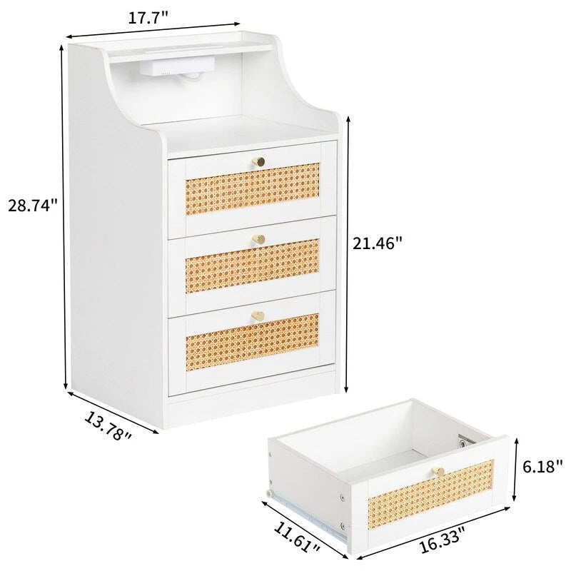3 laatikon yöpöytä USB-latauksella
