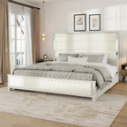 King-sängynrunko sängynpäädyllä ja latausasemalla, 4 laatikkoa, LED-valot, puusäleet, keinonahka ja niitit, ei tarvetta jousilaatikolle